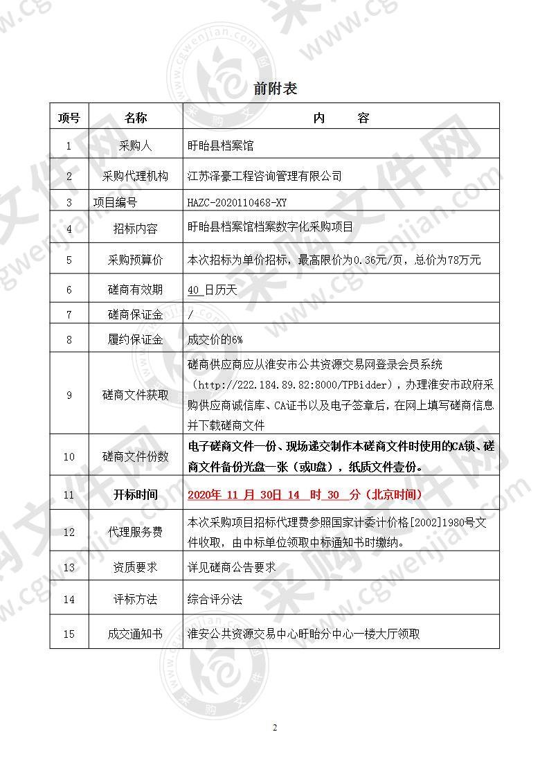 盱眙县档案馆档案数字化采购项目