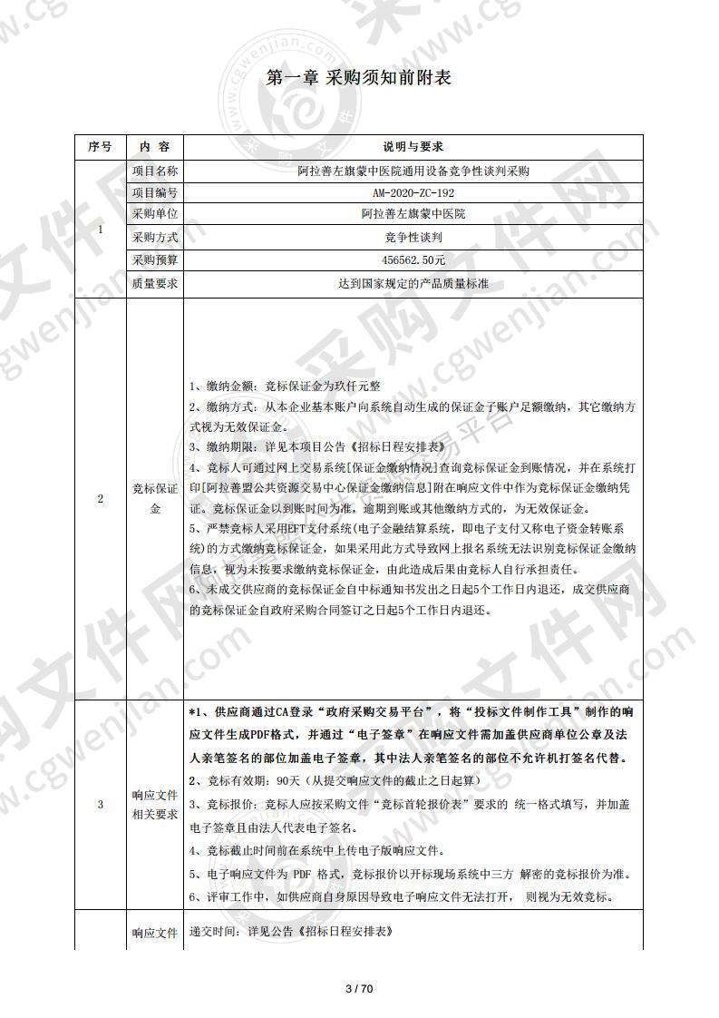 阿拉善左旗蒙中医院通用设备