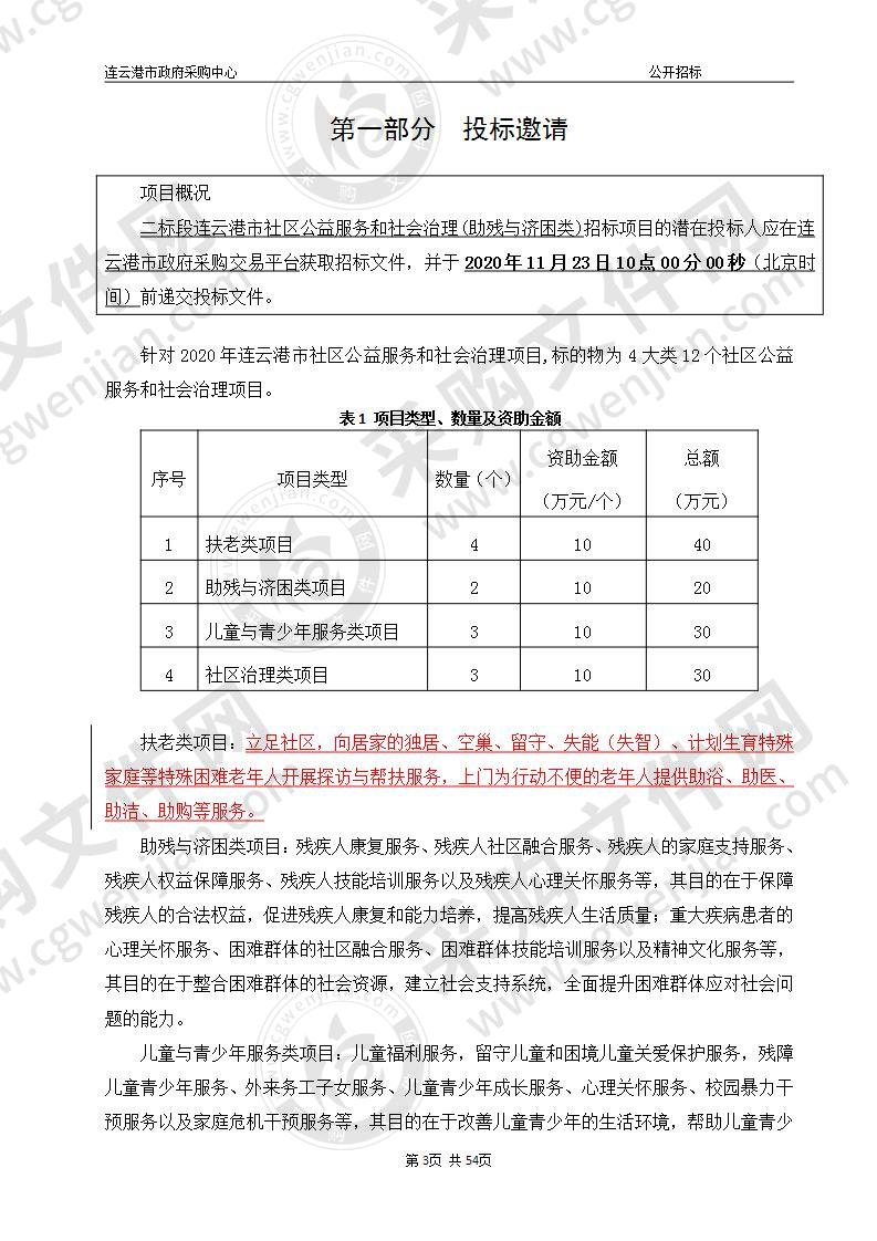 二标段连云港市社区公益服务和社会治理(助残与济困类)