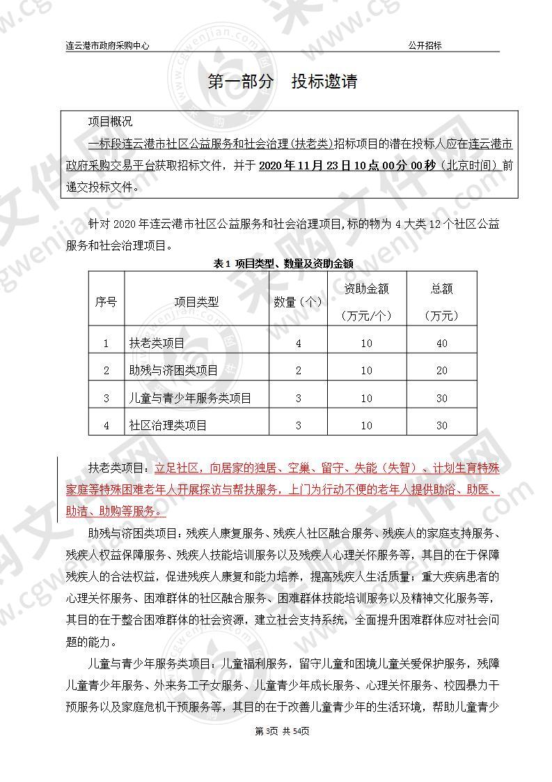 一标段连云港市社区公益服务和社会治理(扶老类)