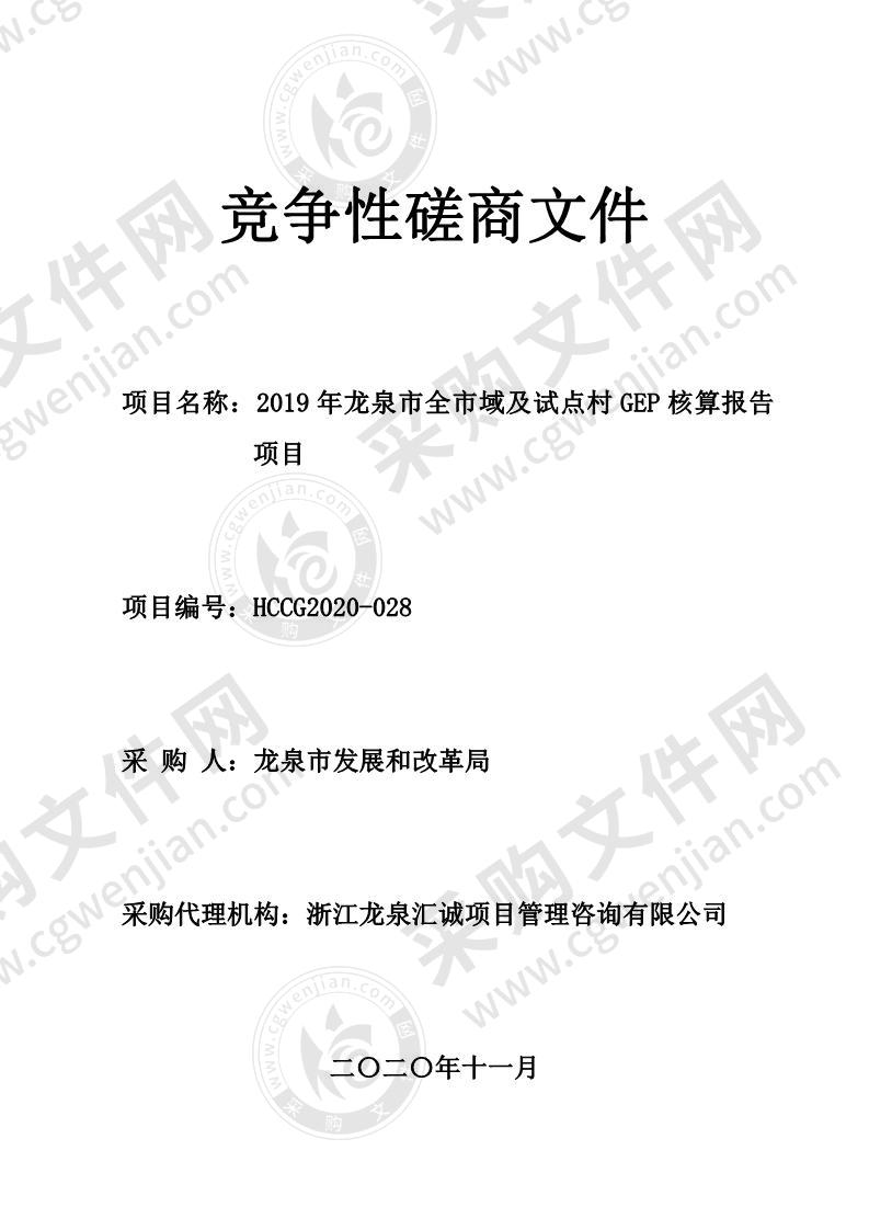 2019年龙泉市全市域及试点村GEP核算报告项目