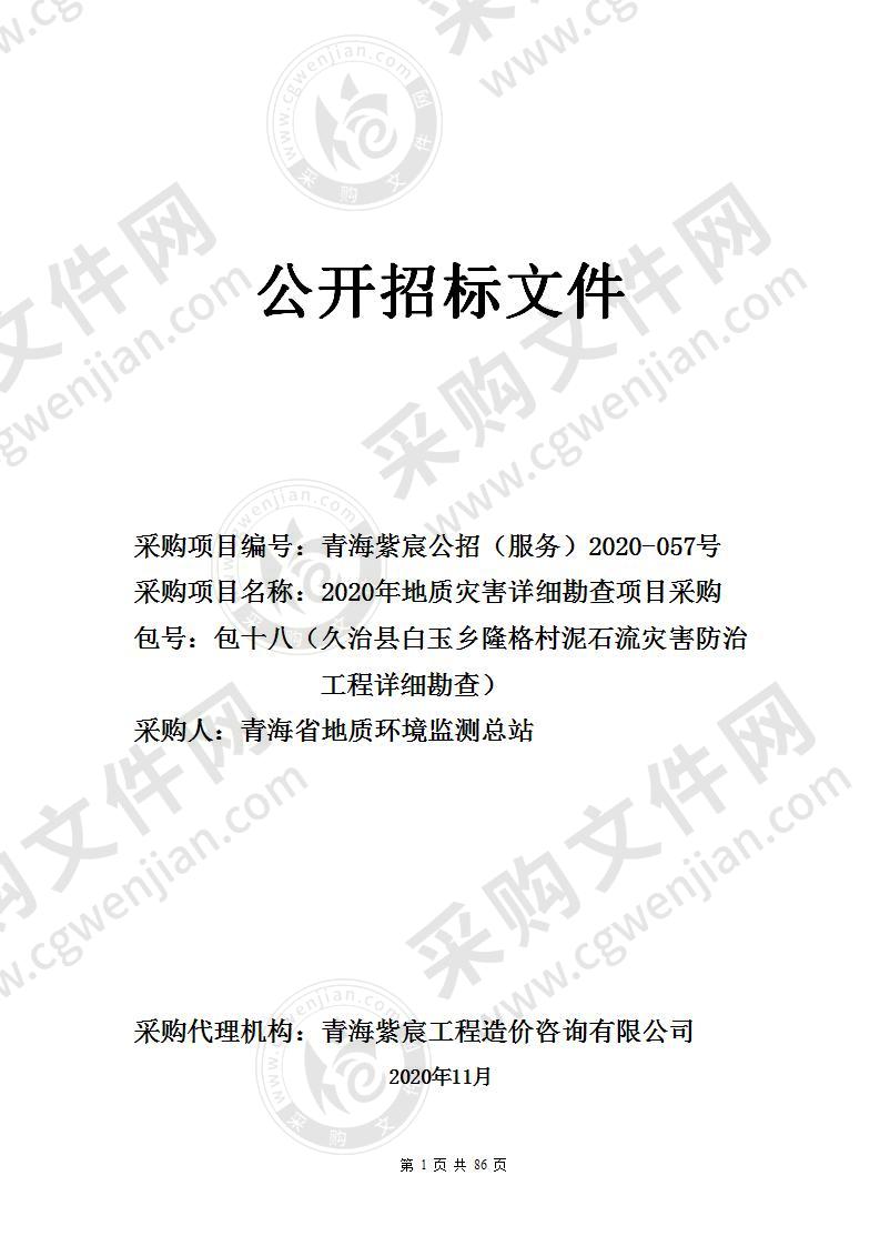 2020年地质灾害详细勘查项目采购（包十八：久治县白玉乡隆格村泥石流灾害防治工程详细勘查）