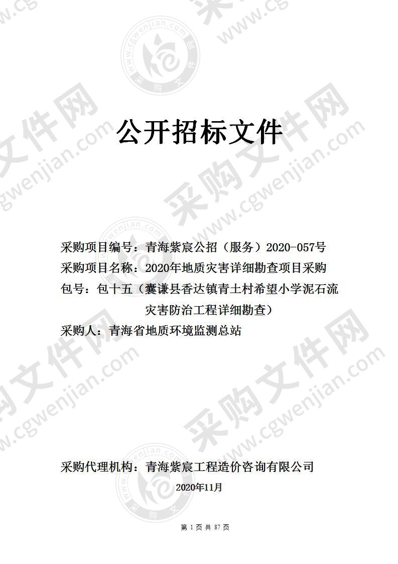 2020年地质灾害详细勘查项目采购（包十五（囊谦县香达镇青土村希望小学泥石流灾害防治工程详细勘查） ）