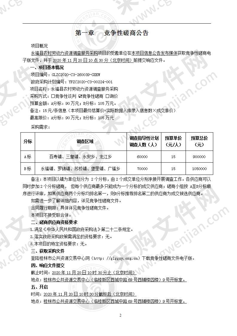 永福县农村劳动力资源调查服务采购（A分标）