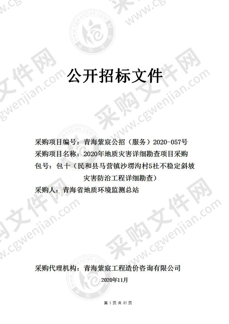 2020年地质灾害详细勘查项目采购（包十（民和县马营镇沙塄沟村5社不稳定斜坡灾害防治工程详细勘查））