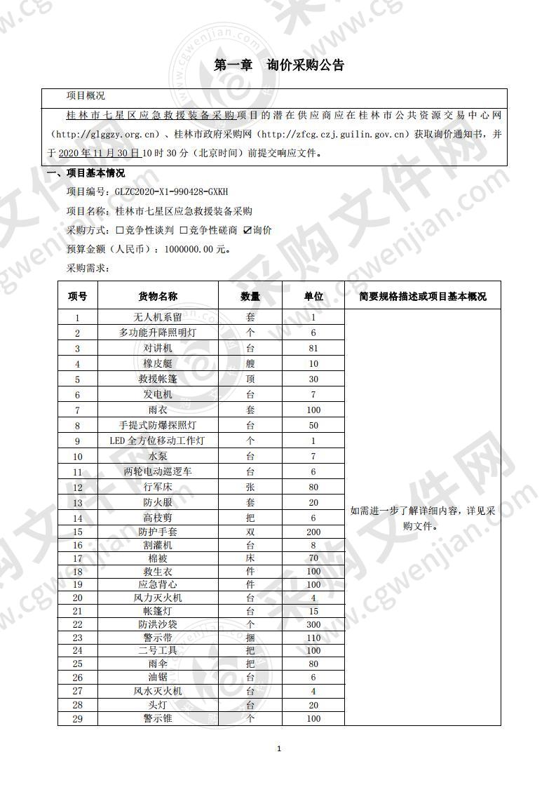 桂林市七星区应急救援装备采购