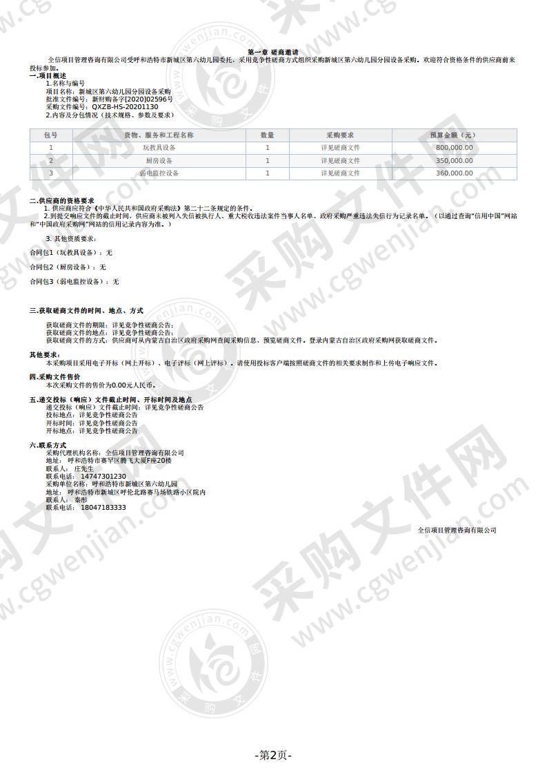 新城区第六幼儿园分园设备采购