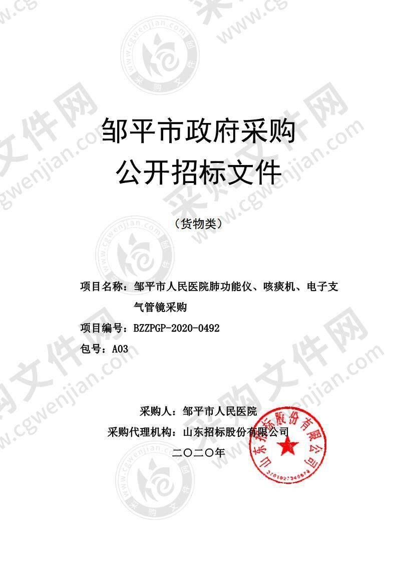 邹平市人民医院肺功能仪、咳痰机、电子支气管镜采购（A03包）