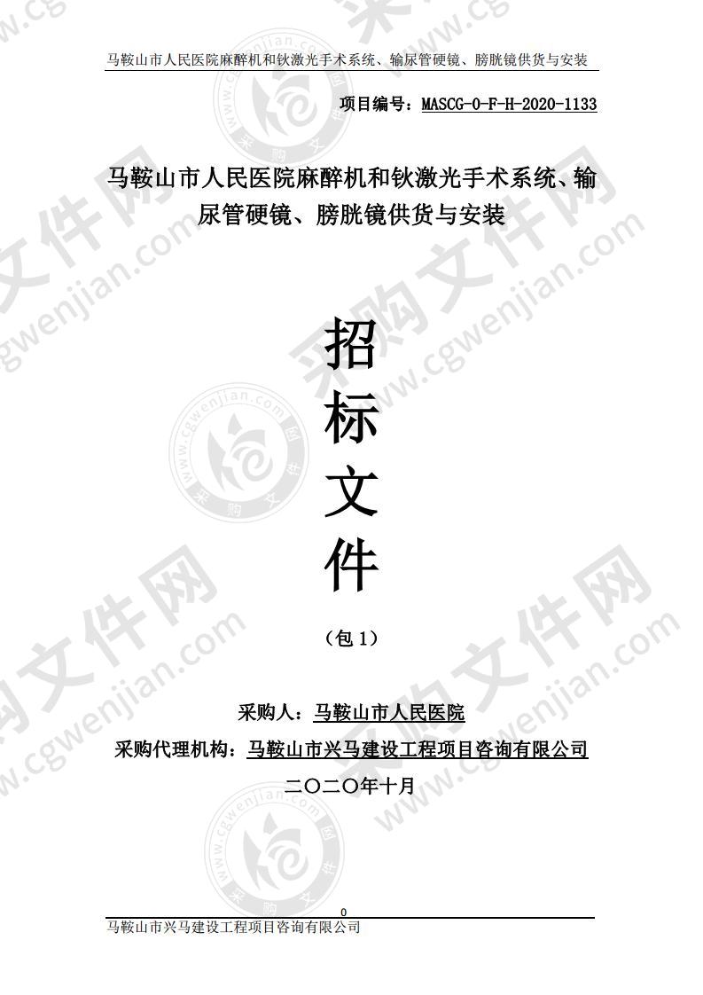 马鞍山市人民医院麻醉机和钬激光手术系统、输尿管硬镜、膀胱镜供货与安装（包1）