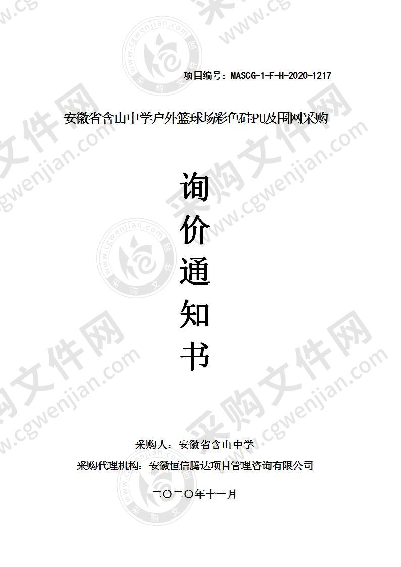 安徽省含山中学户外篮球场彩色硅PU及围网采购项目