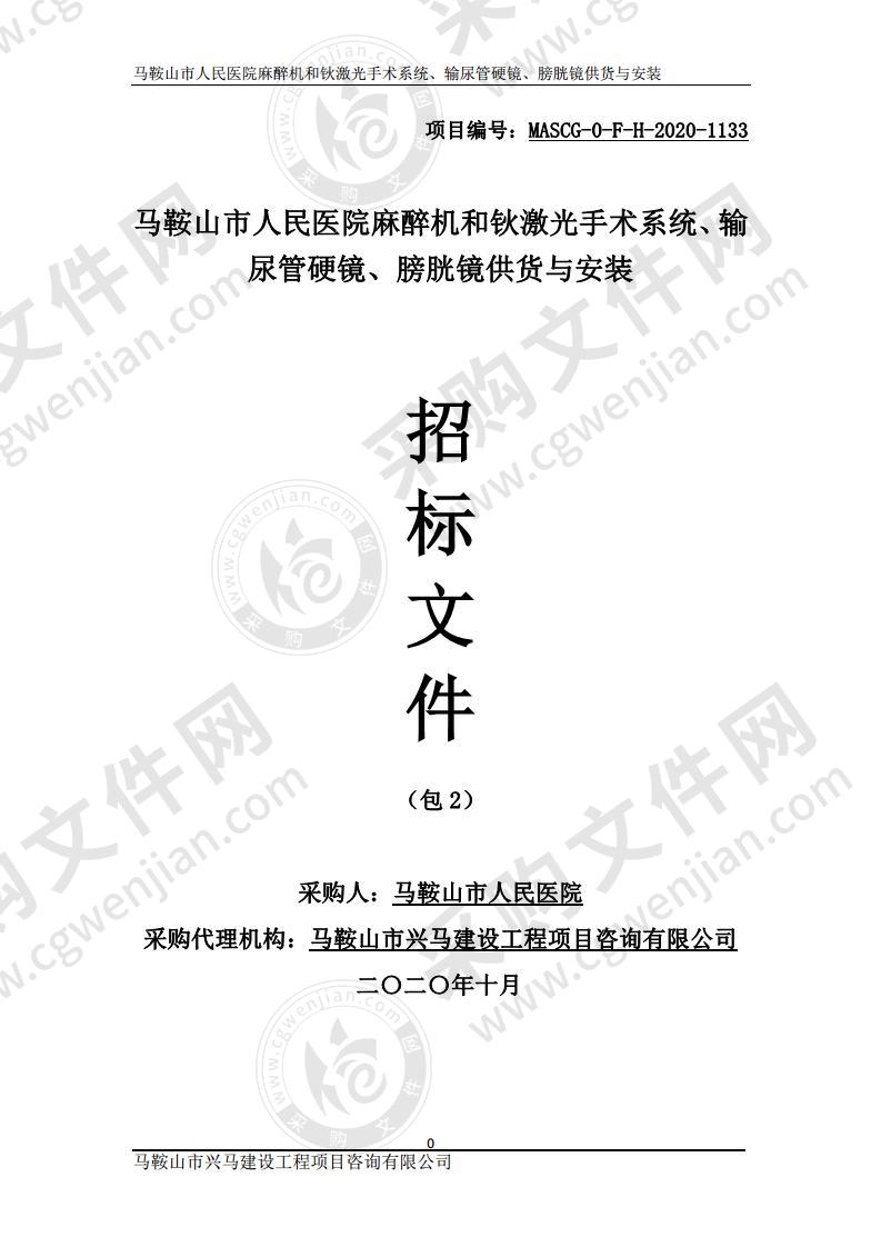 马鞍山市人民医院麻醉机和钬激光手术系统、输尿管硬镜、膀胱镜供货与安装（包2）