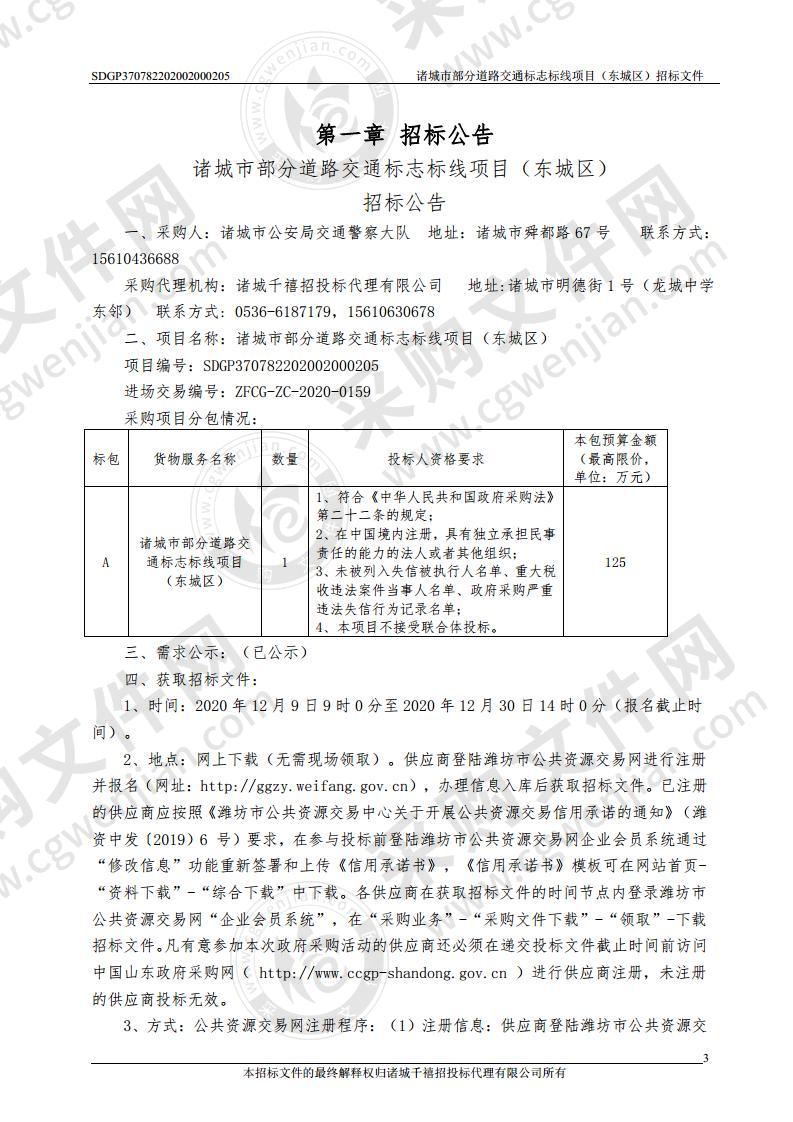 诸城市部分道路交通标志标线项目（东城区）