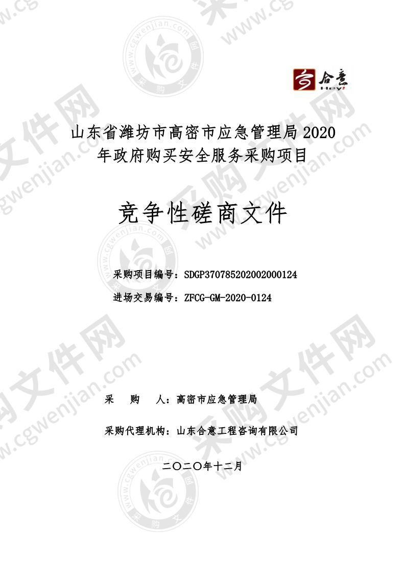 山东省潍坊市高密市应急管理局2020年政府购买安全服务采购项目