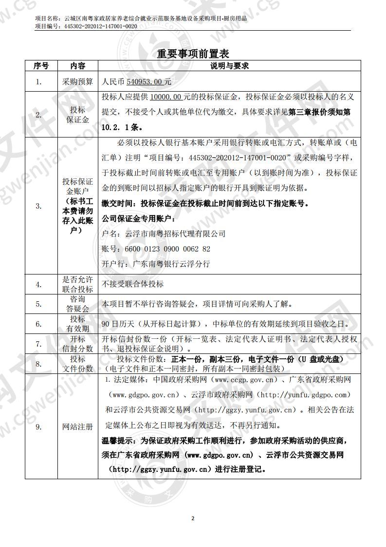 云城区南粤家政居家养老综合就业示范服务基地设备采购项目-厨房用品