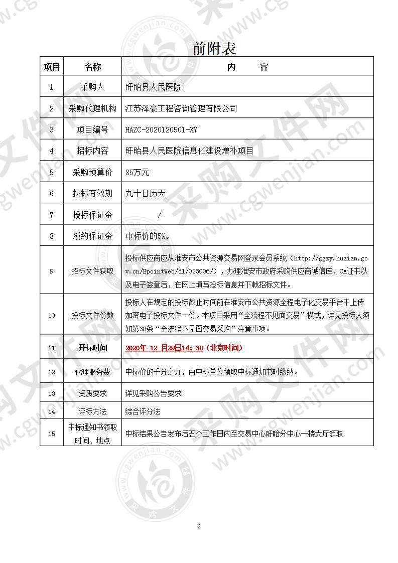 盱眙县人民医院信息化建设增补项目