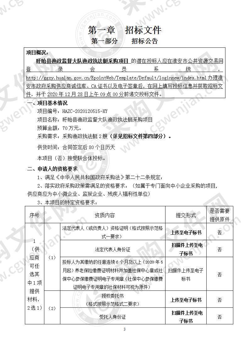 盱眙县渔政监督大队渔政执法艇采购项目