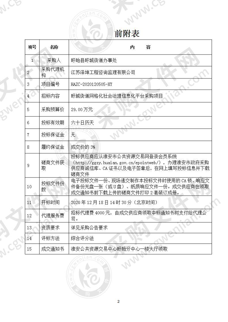 盱城街道网格化社会治理信息化平台采购项目