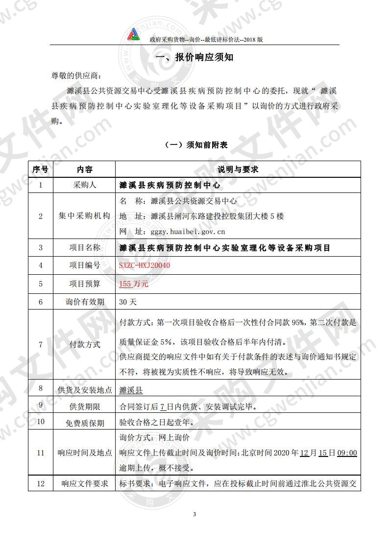 濉溪县疾病预防控制中心实验室理化等设备采购项目