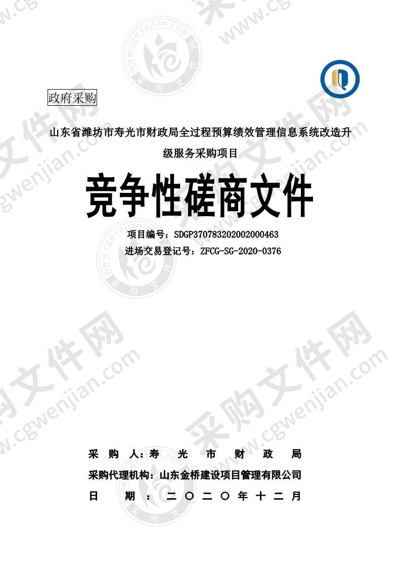 山东省潍坊市寿光市财政局全过程预算绩效管理信息系统改造升级服务采购项目