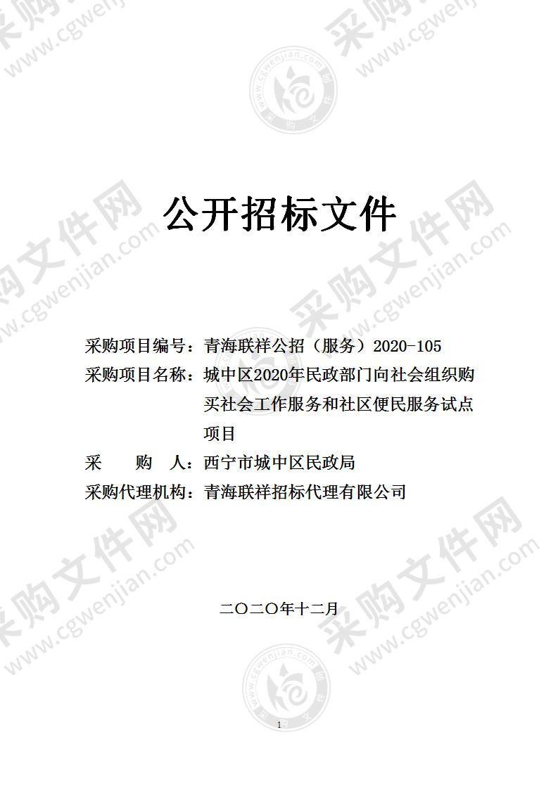 城中区2020年民政部门向社会组织购买社会工作服务和社区便民服务试点项目