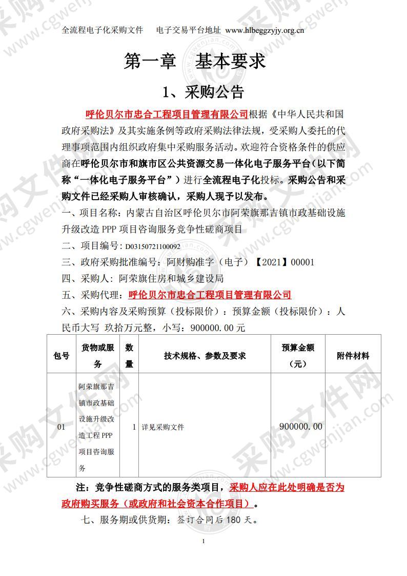 阿荣旗那吉镇市政基础设施升级改造PPP项目咨询服务竞争性磋商项目