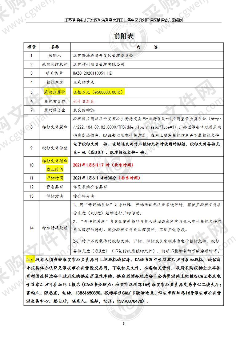 江苏洪泽经济开发区和洪泽高良涧工业集中区规划环评区域评估方案编制