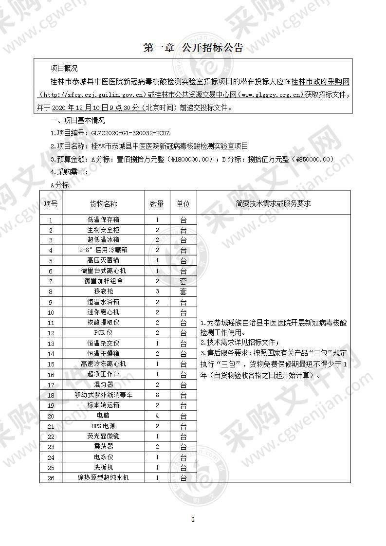 桂林市恭城县中医医院新冠病毒核酸检测实验室项目（A分标）