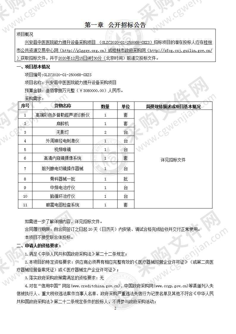 兴安县中医医院能力提升设备采购项目