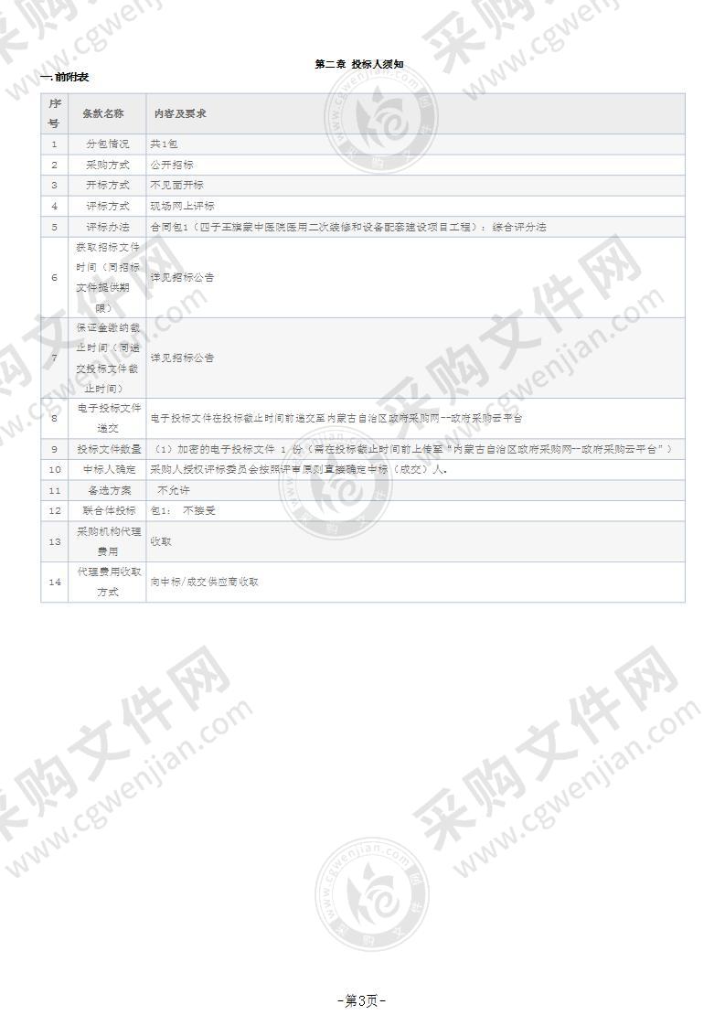 四子王旗蒙中医院医用二次装修和设备配套建设项目工程