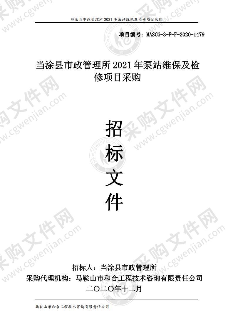 当涂县市政管理所2021年泵站维保及检修项目采购