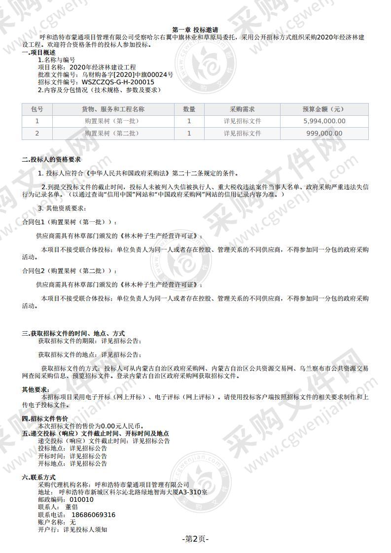 2020年经济林建设工程