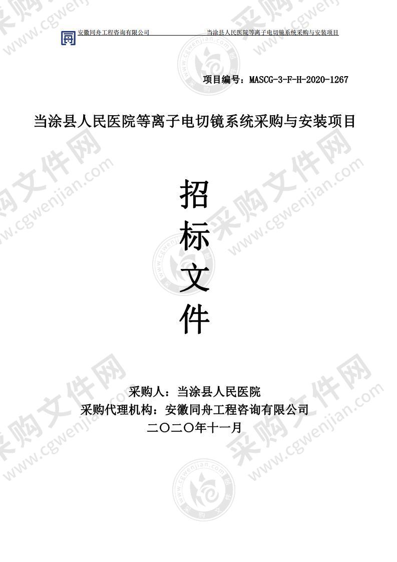 当涂县人民医院等离子电切镜系统采购与安装项目