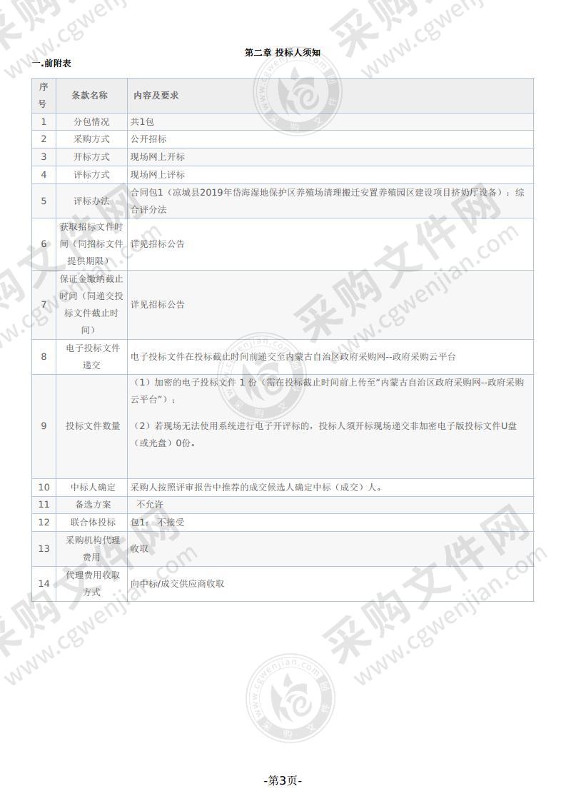 凉城县2019年岱海湿地保护区养殖场清理搬迁安置养殖园区建设项目挤奶厅设备