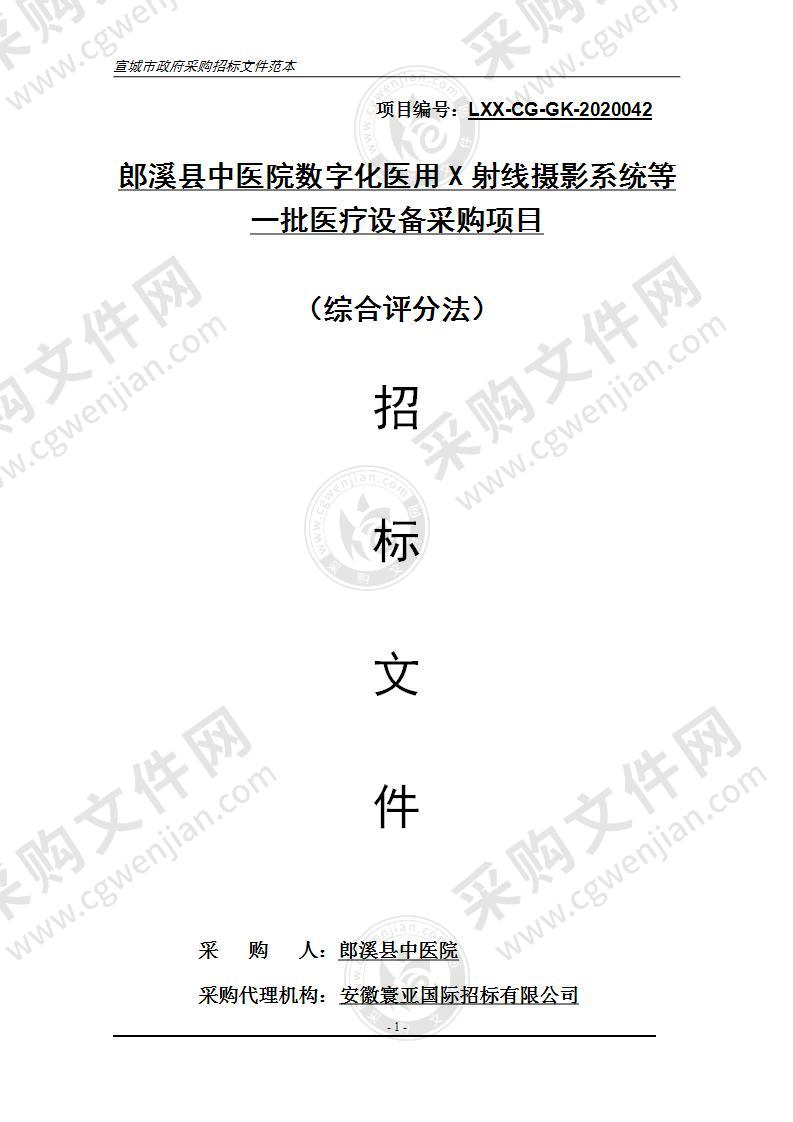 郎溪县中医院数字化医用X射线摄影系统等一批医疗设备采购项目（第3包）