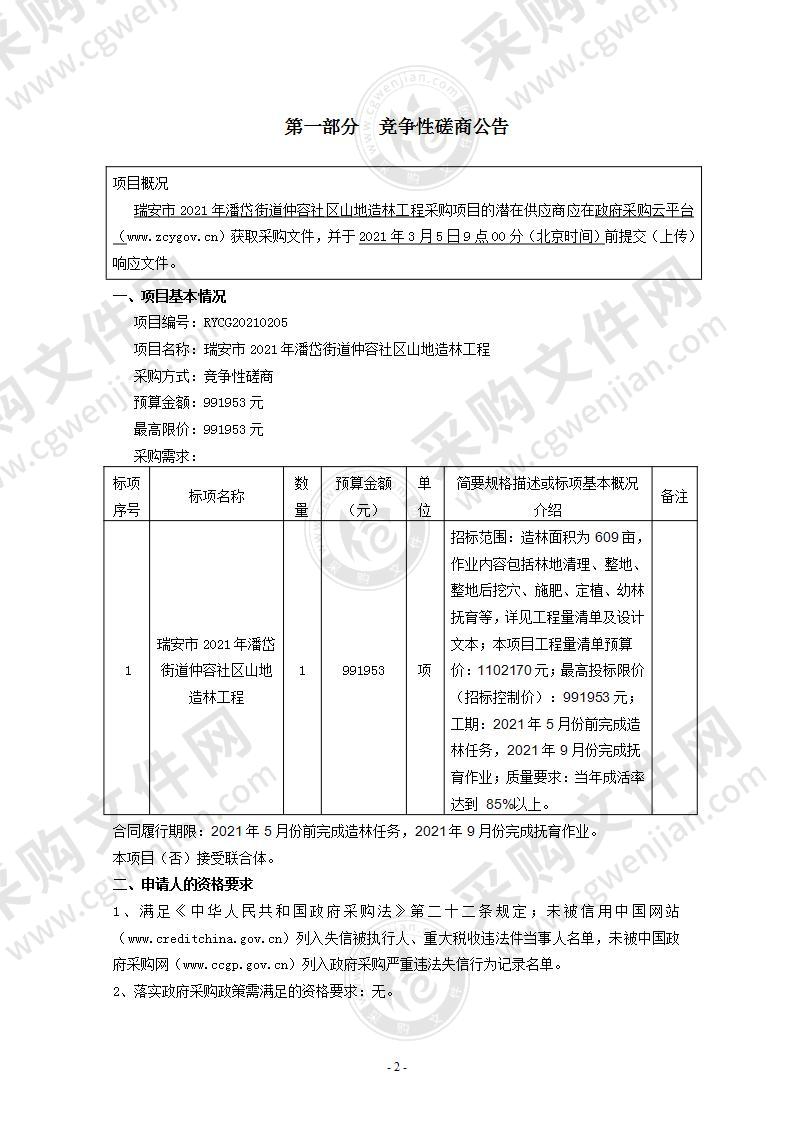 瑞安市2021年潘岱街道仲容社区山地造林工程