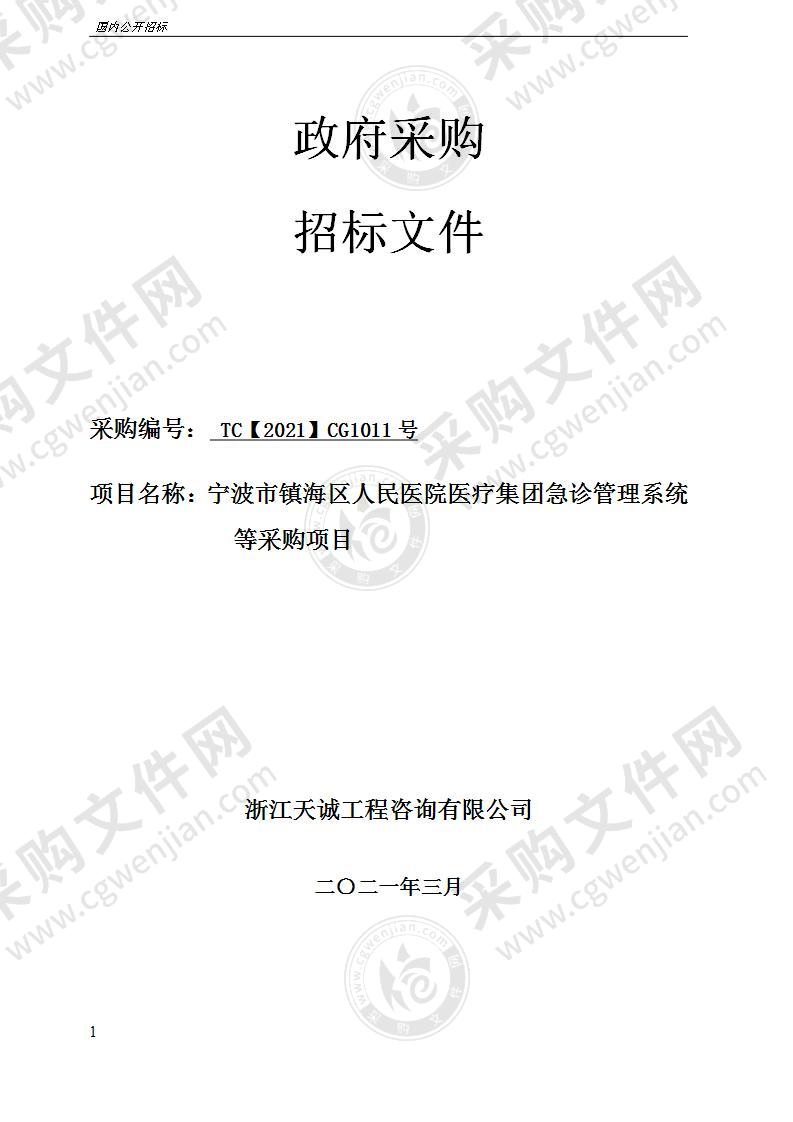 宁波市镇海区人民医院医疗集团急诊管理系统等采购项目