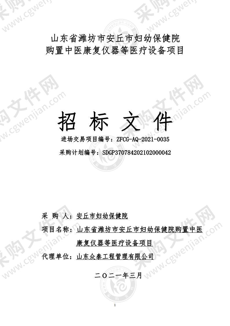 山东省潍坊市安丘市妇幼保健院购置中医康复仪器等医疗设备项目