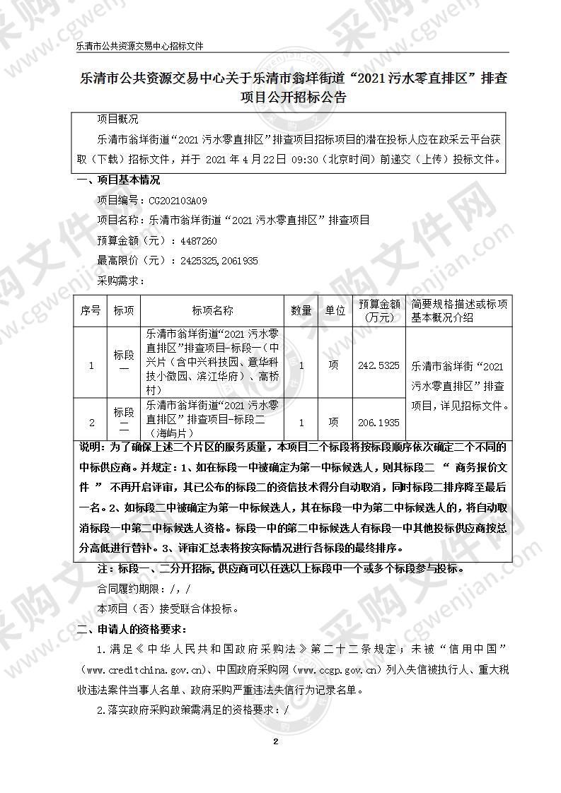 乐清市翁垟街道“2021污水零直排区”排查项目