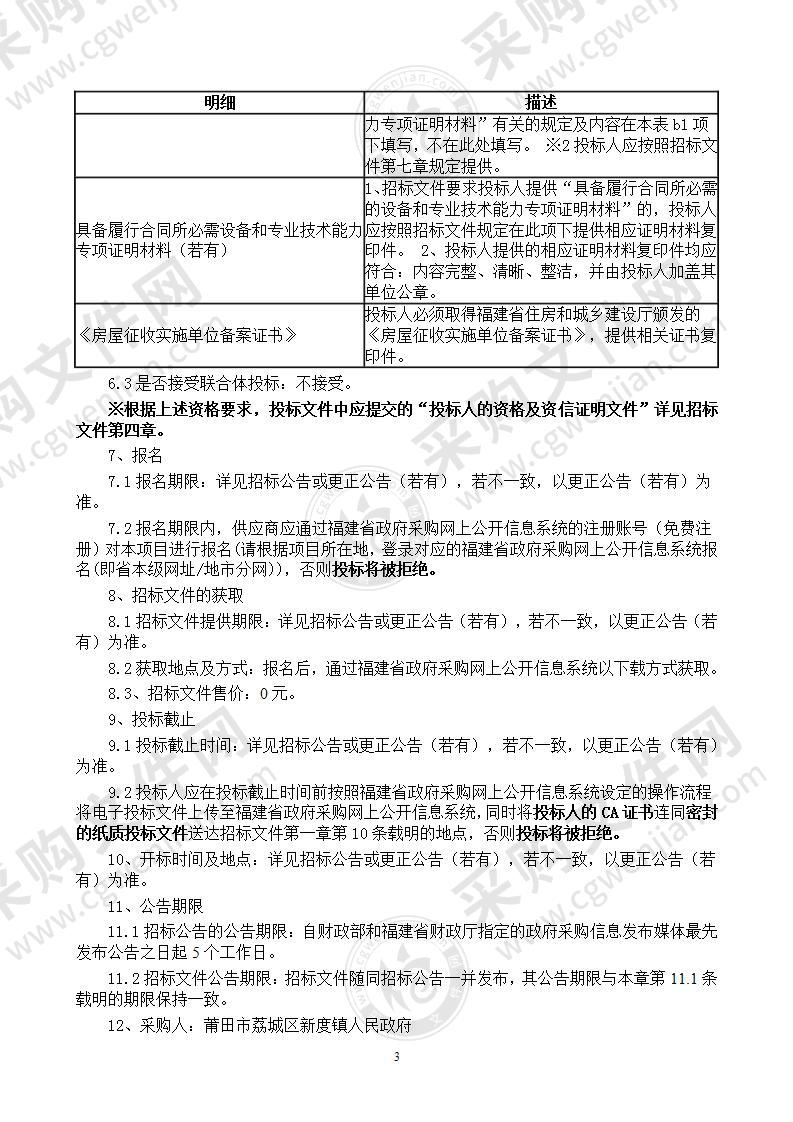 莆田市荔城区新度镇全域土地综合整治试点项目征迁房屋丈量评估和签约服务采购项目