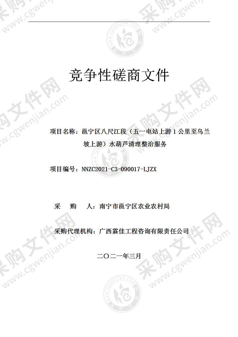 邕宁区八尺江段（五一电站上游1公里至乌兰坡上游）水葫芦清理整治服务