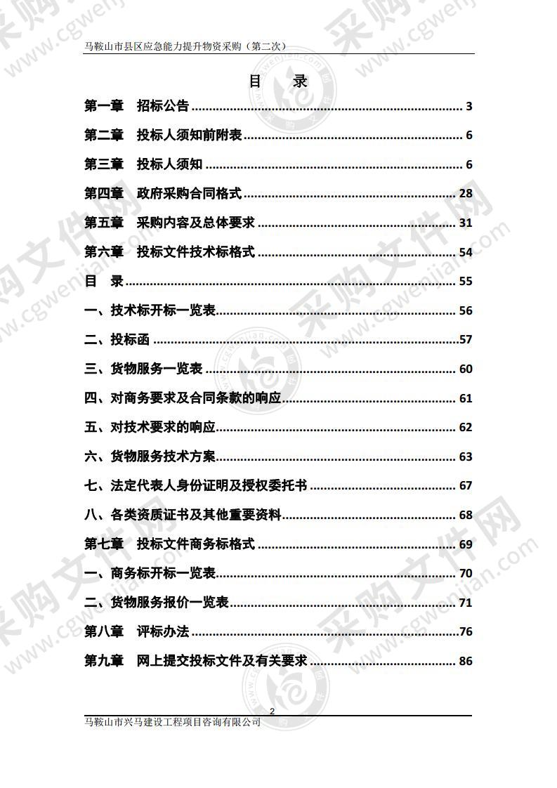 马鞍山市县区应急能力提升物资采购