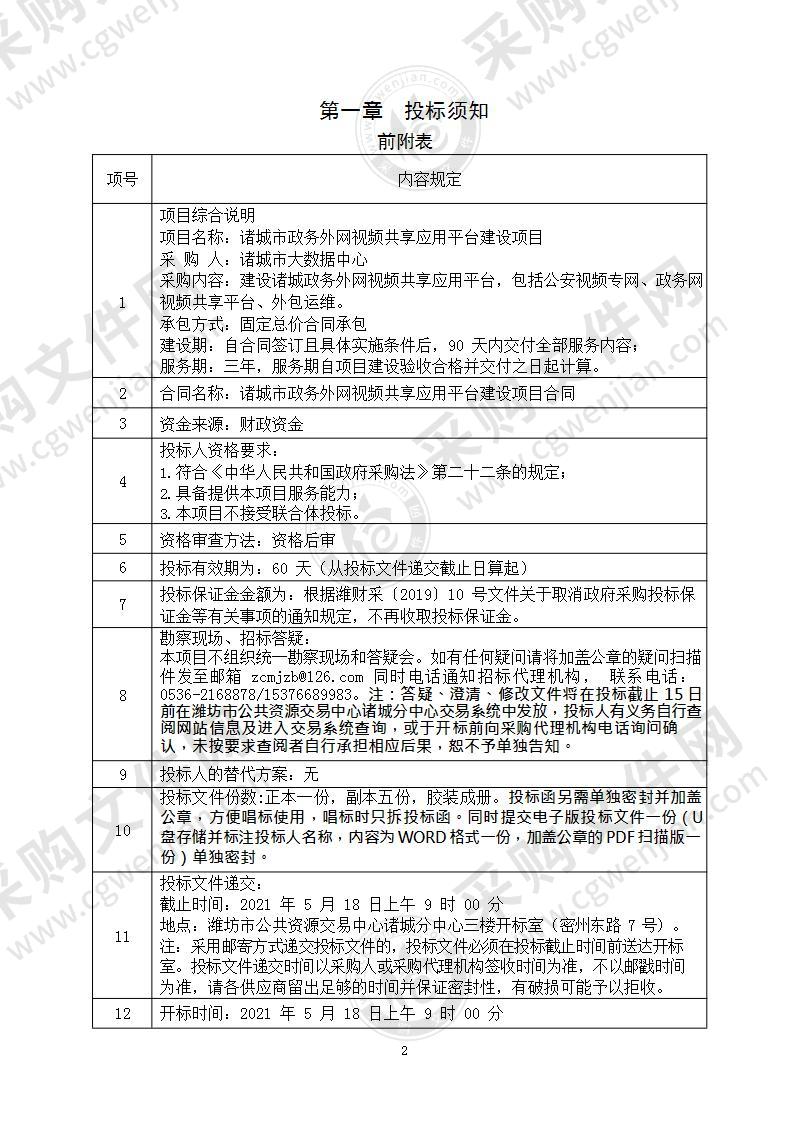 诸城市政务外网视频共享应用平台建设项目