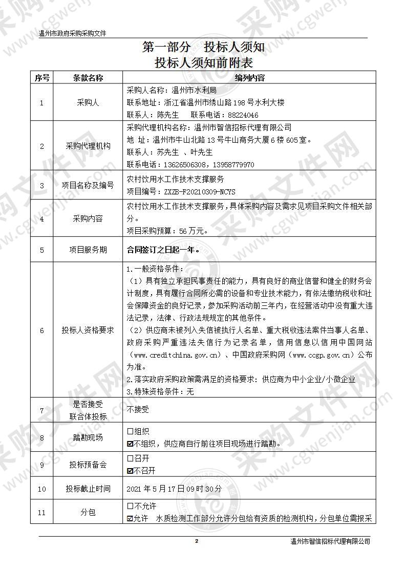 农村饮用水工作技术支撑服务项目