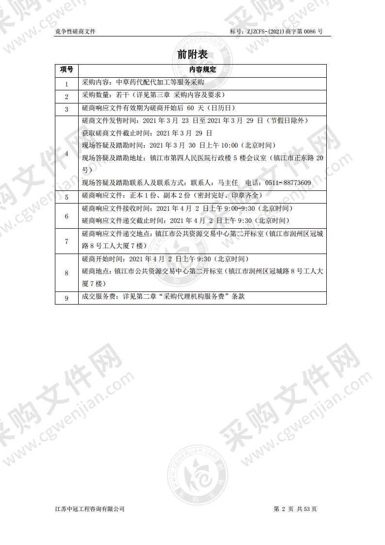 镇江市第四人民医院中草药代配代加工等服务