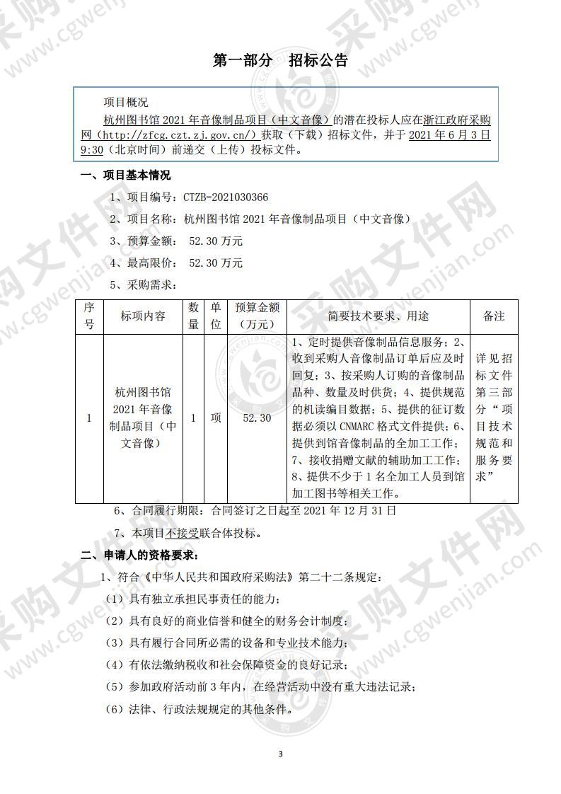 杭州图书馆2021年音像制品项目（中文音像）