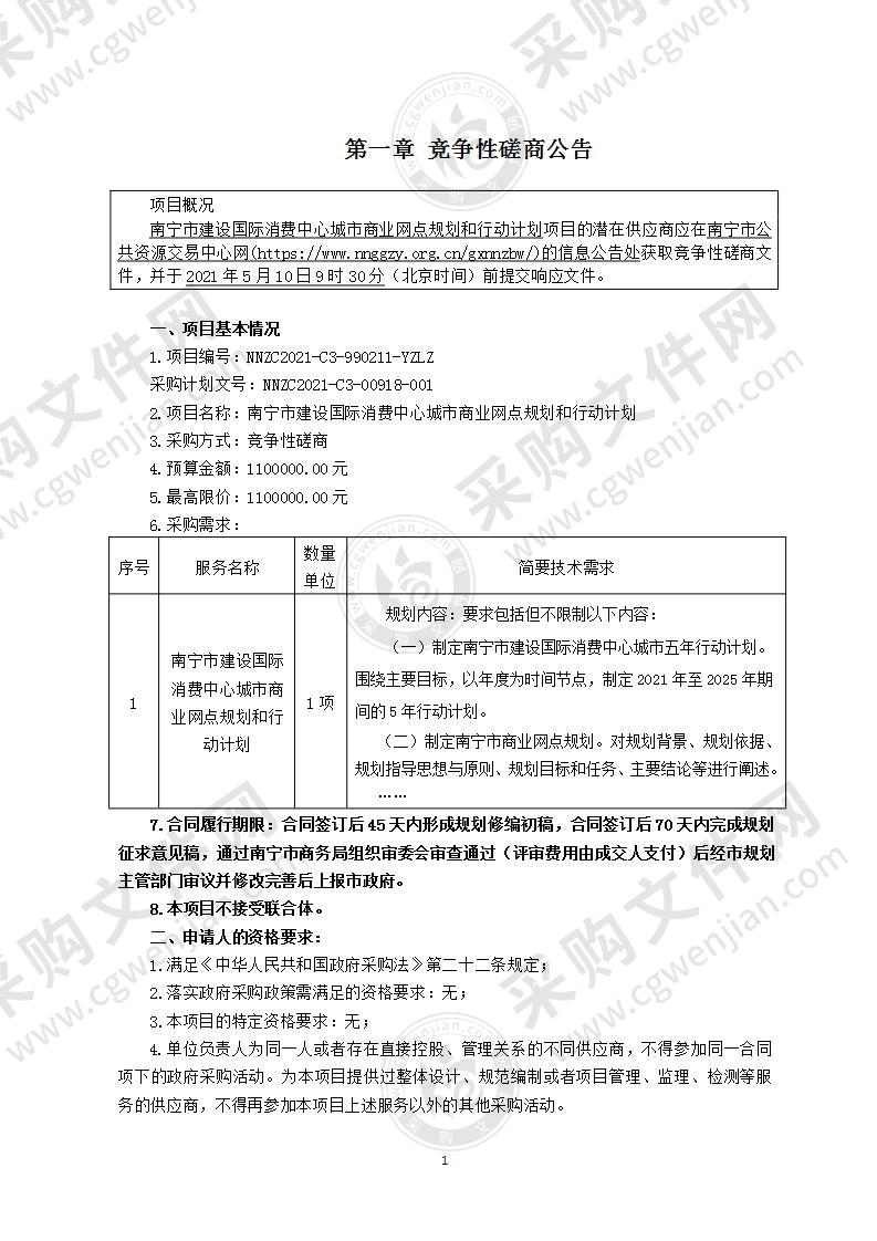 南宁市建设国际消费中心城市商业网点规划和行动计划