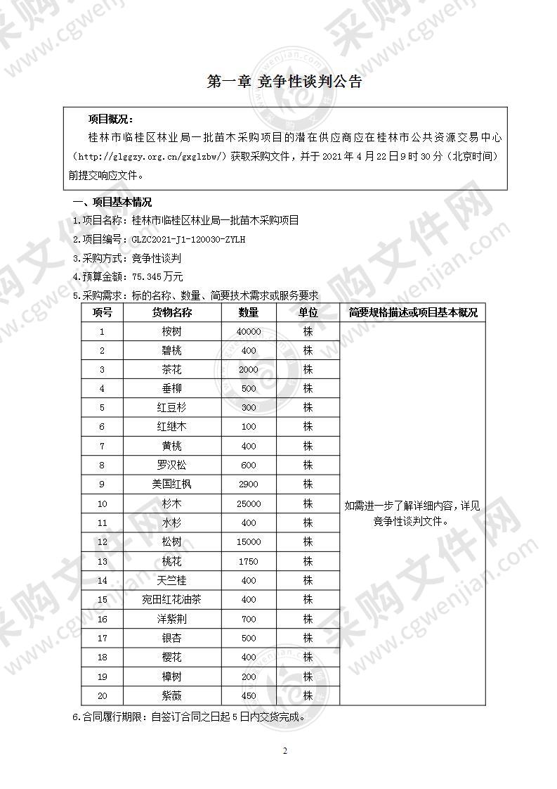 桂林市临桂区林业局一批苗木采购项目