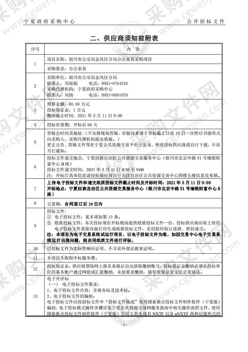 银川市公安局金凤区分局办公家具采购项目