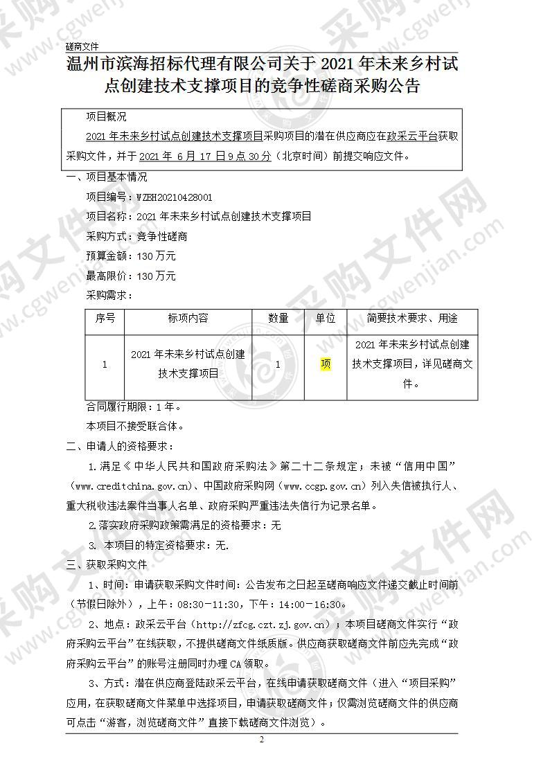 2021年未来乡村试点创建技术支撑项目