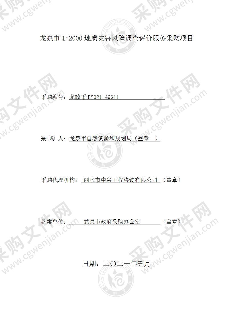 龙泉市1:2000地质灾害风险调查评价服务采购项目